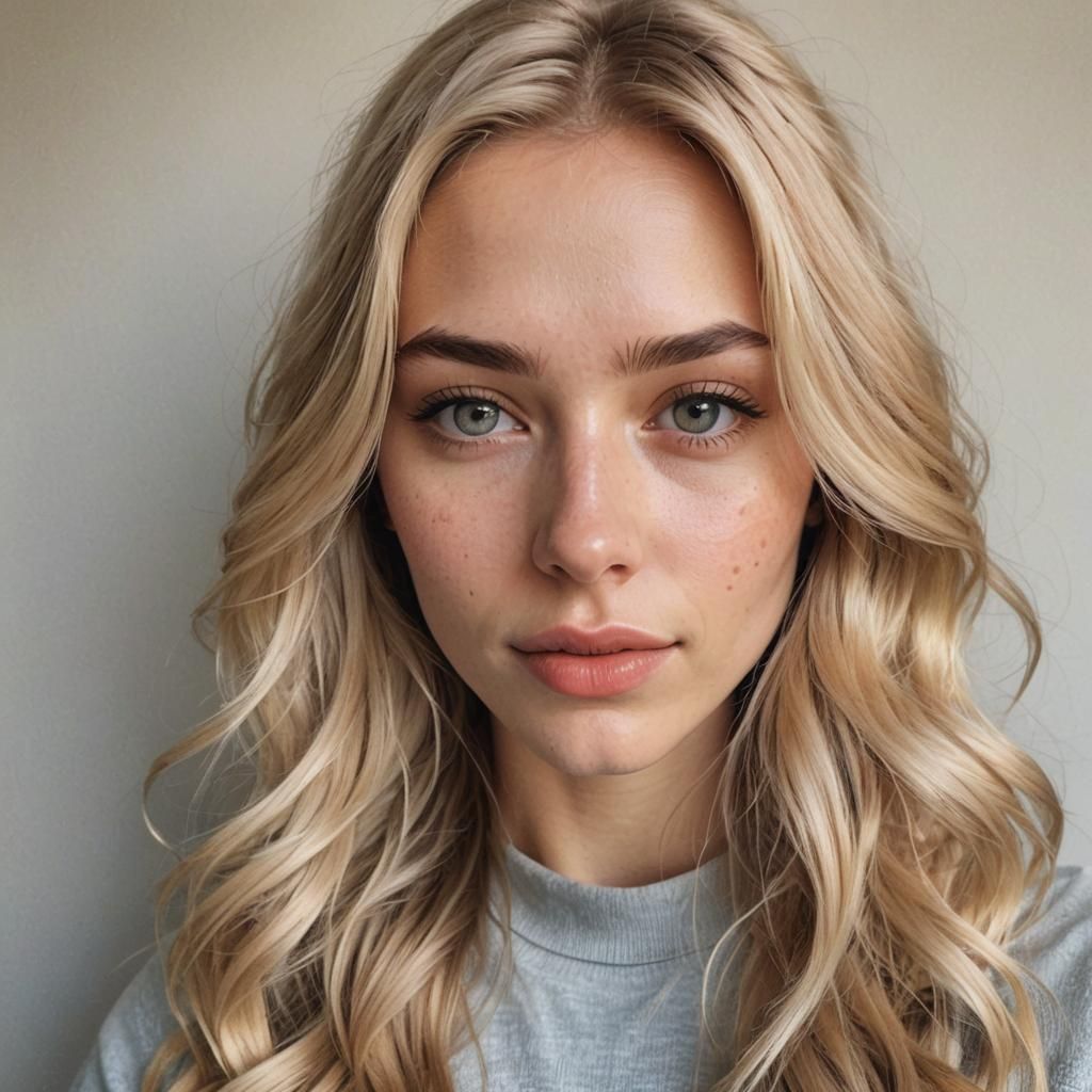 Hyperrealistic Selfie of a Young Blonde Woman
