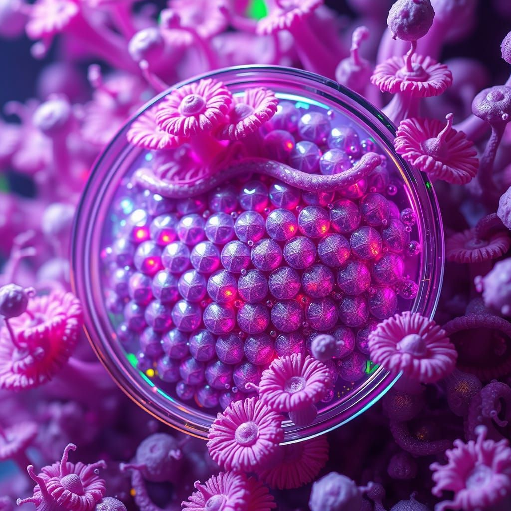 Iridescent Bacteria and Zodiac Scales in 3D CGI