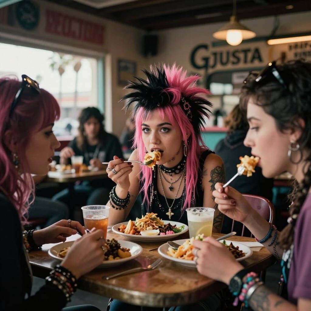 Punk Surfer Girl and Friends Dining at Venice Beach Bakery