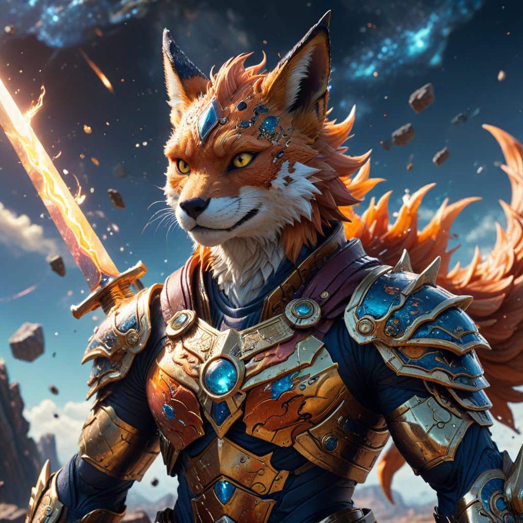 Heroic Fox-Dragon Warrior Defies Shattered Planet in Celesti...