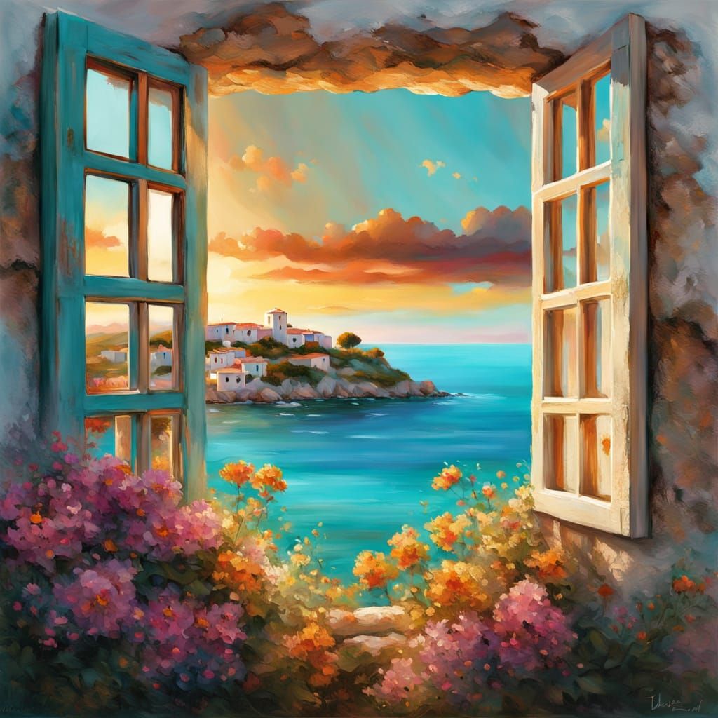 Mediterranean Cottage at Sunset Digital Matte Painting