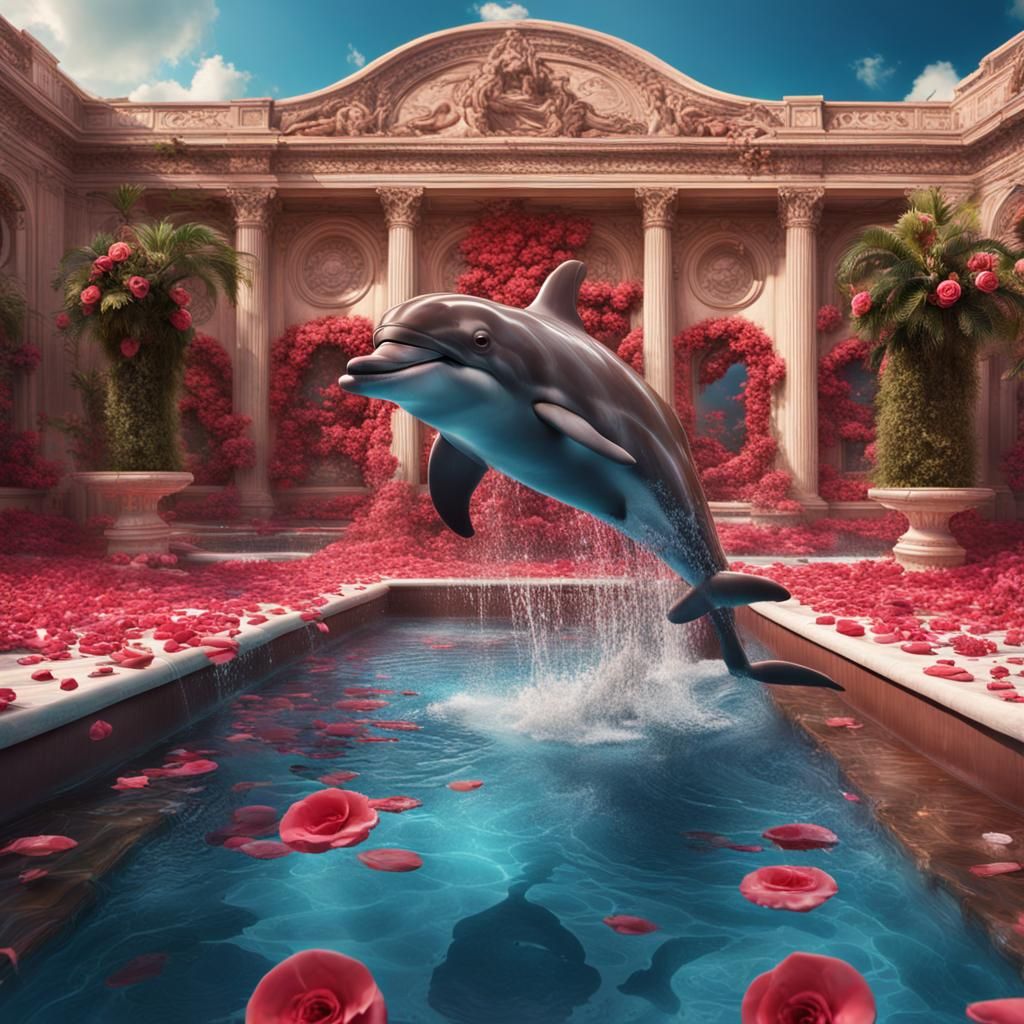 Dolphin with Rose in Chocolate Pool: Digital Matte Painting