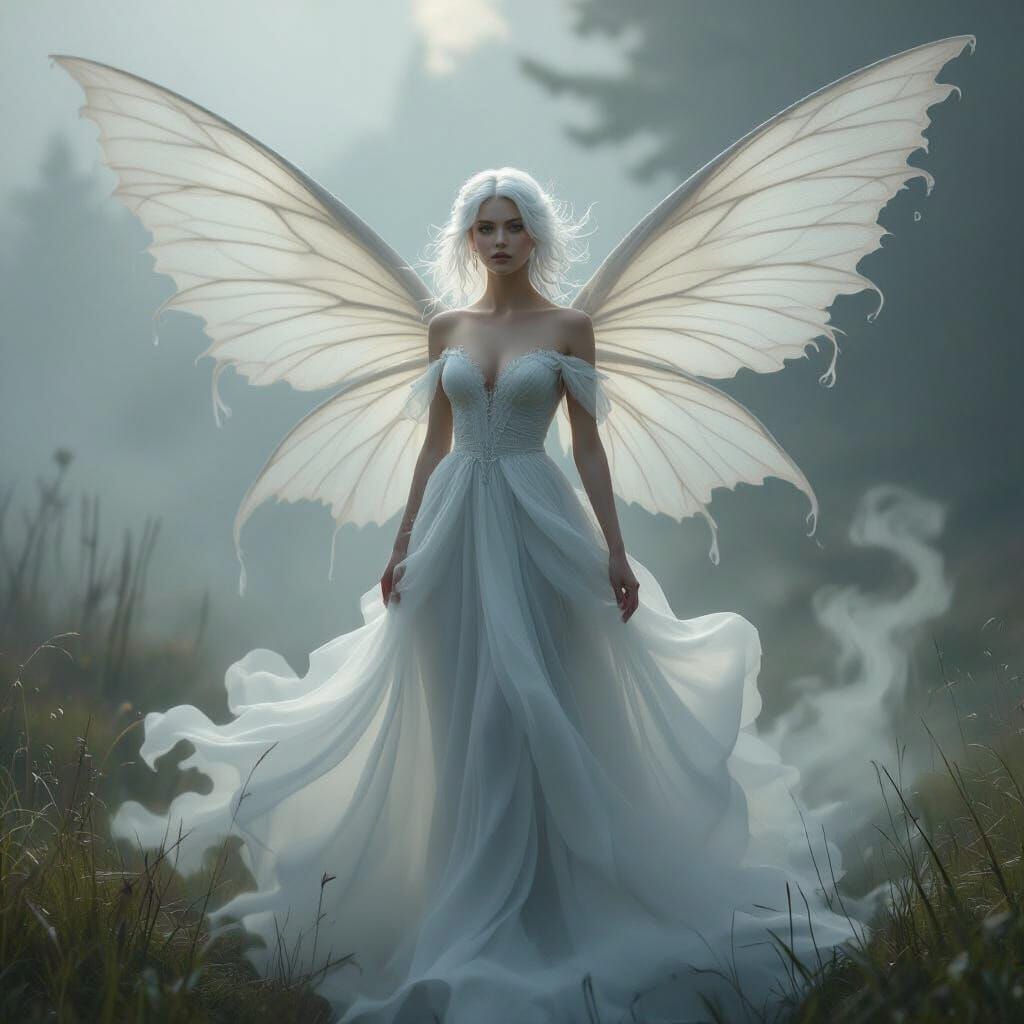 Ethereal Mist Fairy with Flowing Fog Dress