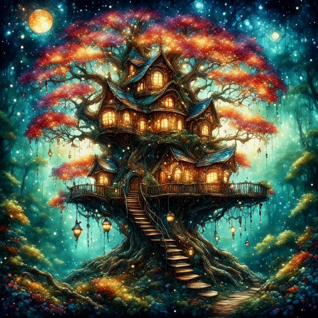 Glowing treehouse