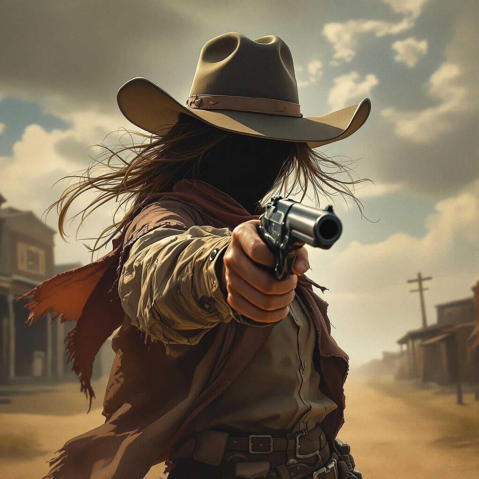 Gritty Western Gunfighter in a Dusty Street, Digital Art