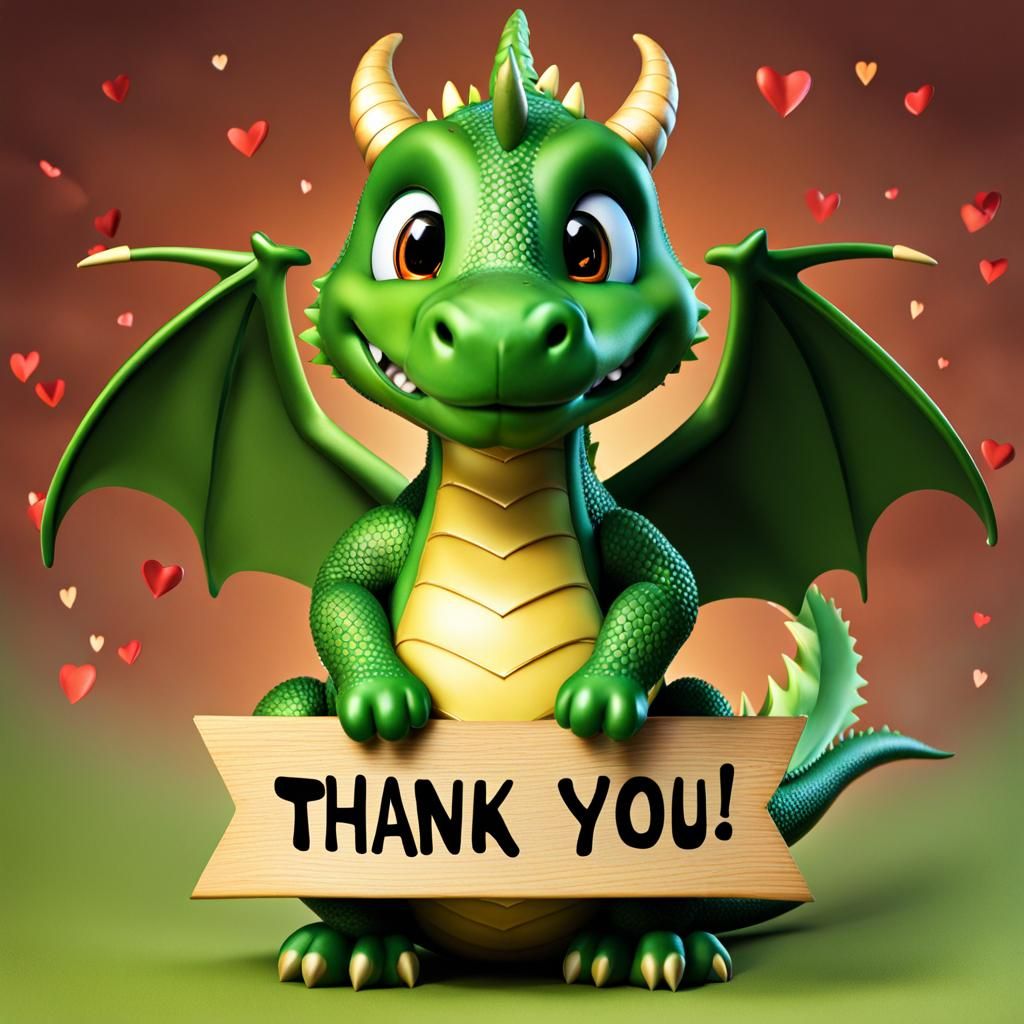 Adorable Dragon Says Thank You with Hearts