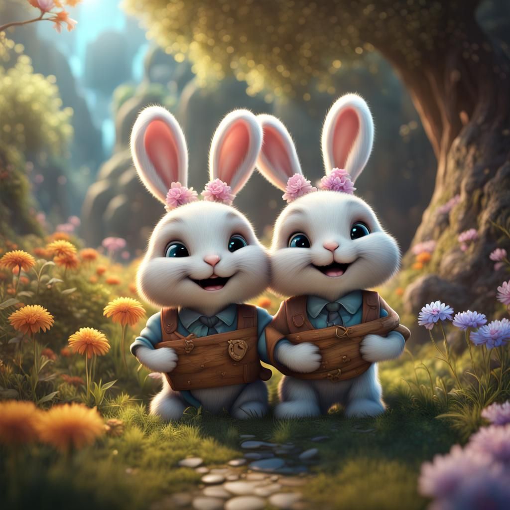 Cute Bunnies Hugging on a Sunny Day