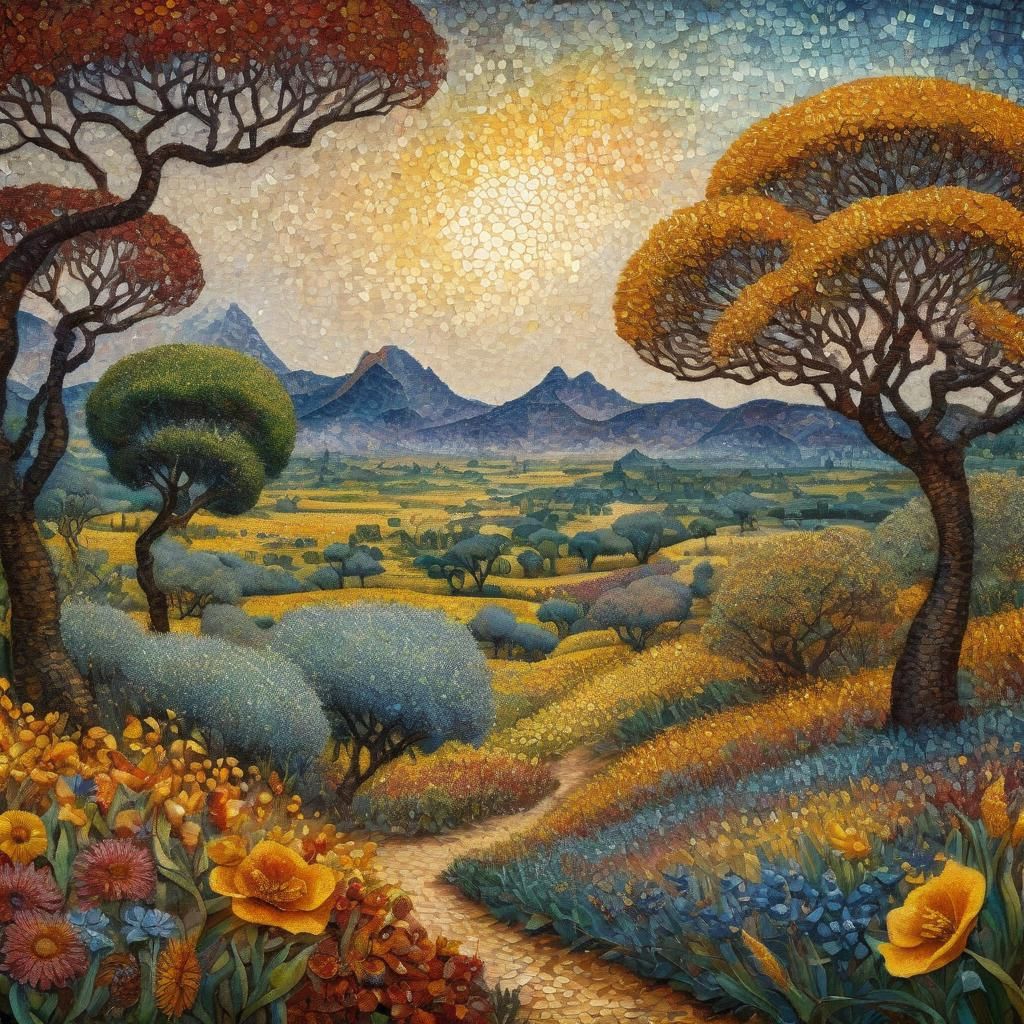 African Flowers in Pointillism Style