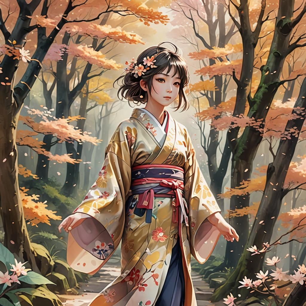 Autumn in Kimono: Anime Concept Art