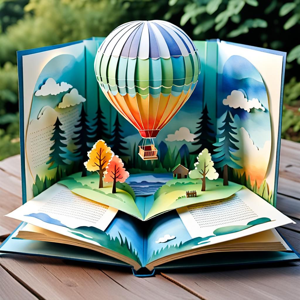 Hot Air Balloon Pop-Up Book in Watercolor Style