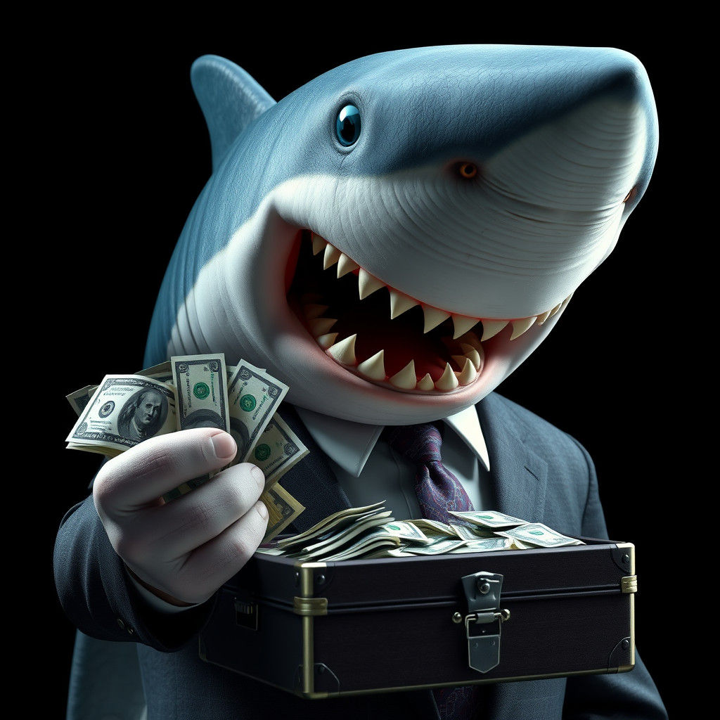 Hyperrealistic Shark Loan in Suit and Tie