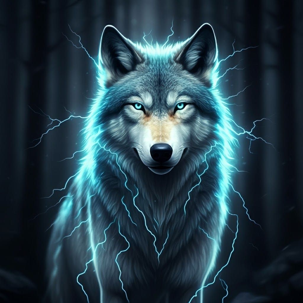 Electric Lightning Wolf in Forest