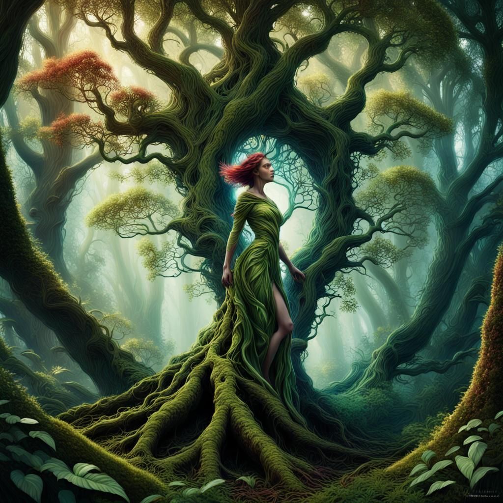 Mystical Forest Goddess Tree in Detailed Matte Painting