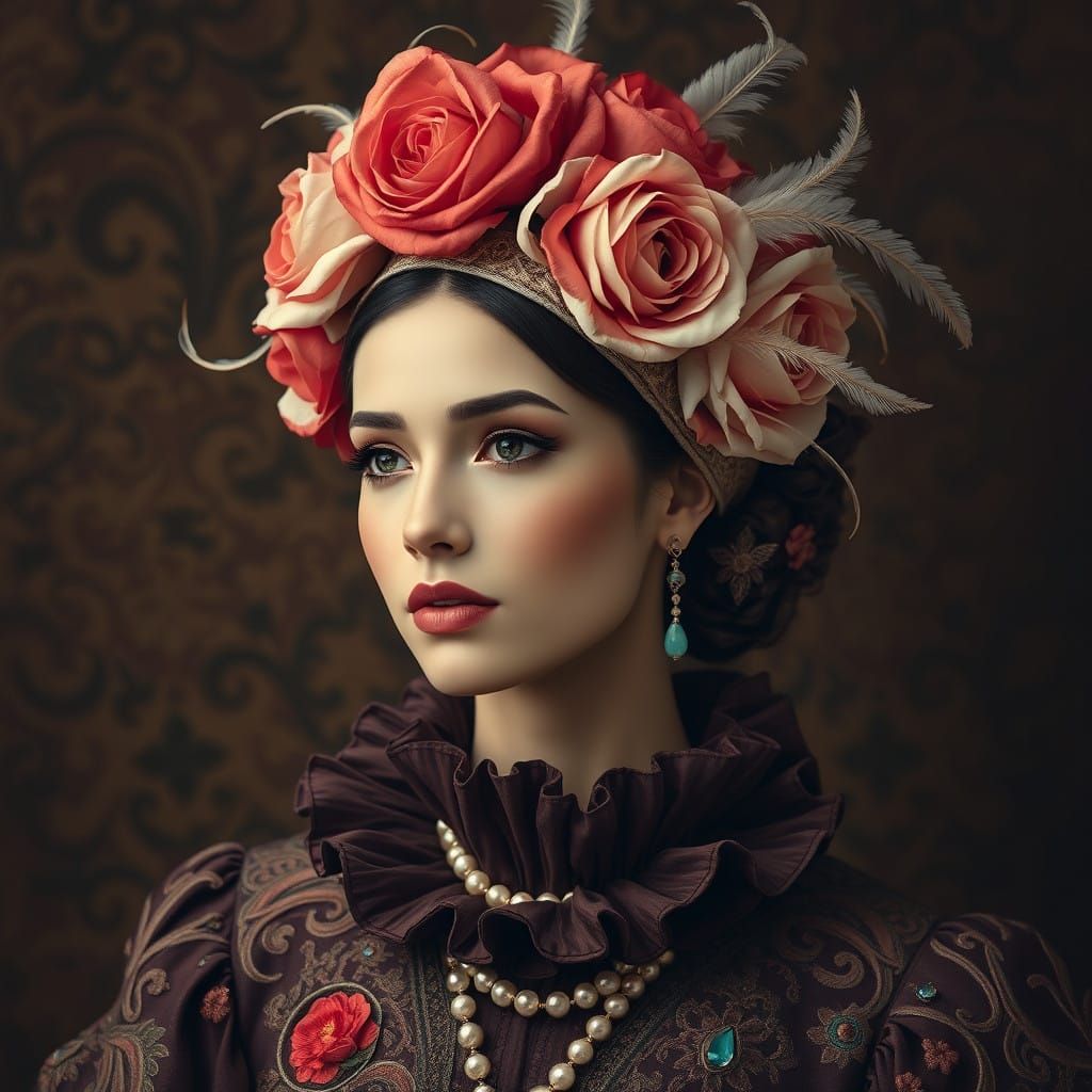 Ethereal Pre-Raphaelite Muse in Victorian-Era Haute Couture