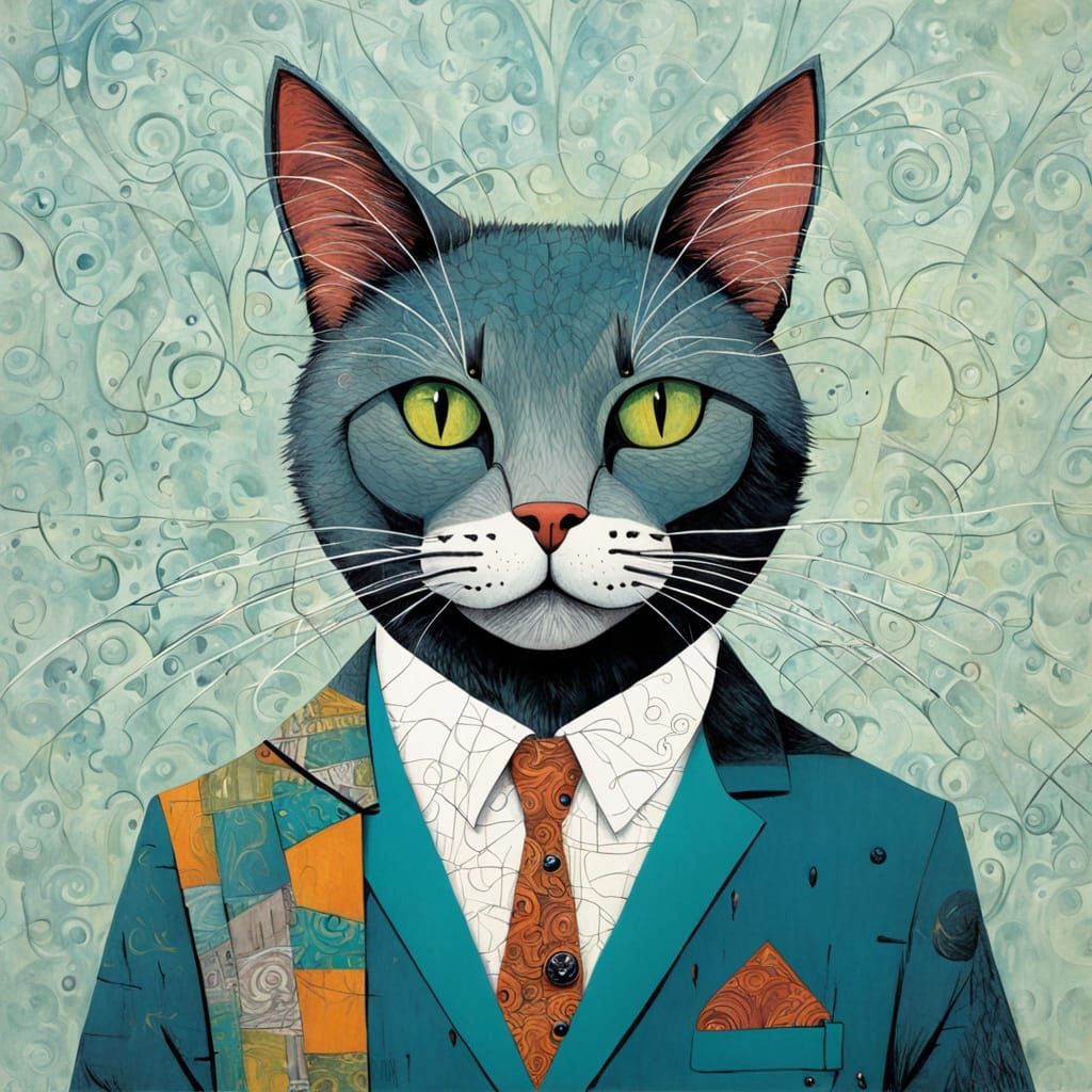 Elegant Cyberpunk Feline in Luxe Digital Art