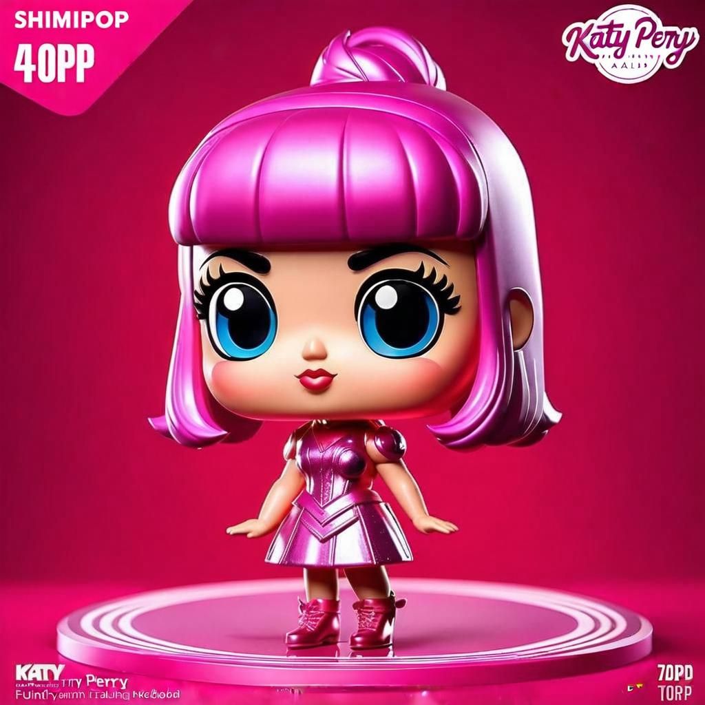 Katy Perry as Chibi Kawaii Bobblehead in Retrofuturistic Sty...