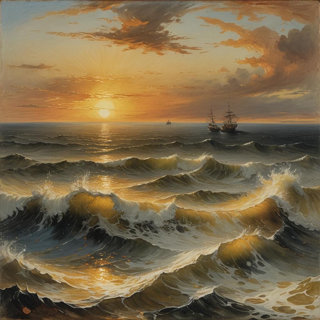 Sunset Seascape in Saffron and Yellow Hues