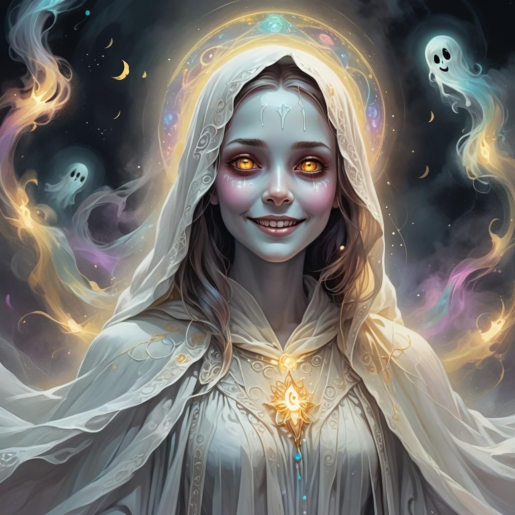 Adorable Ghost with a Smile in Whimsical Gothic Art