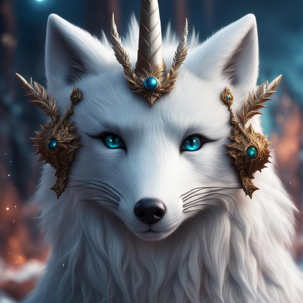 Arctic Fox with Unicorn Horn: Detailed Matte Painting