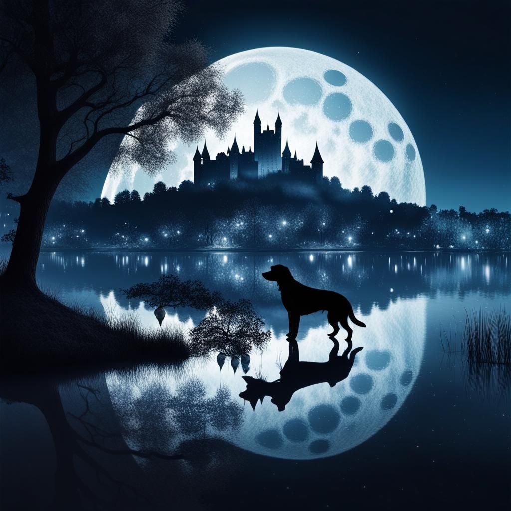 Dog Silhouette Double Exposure Near City