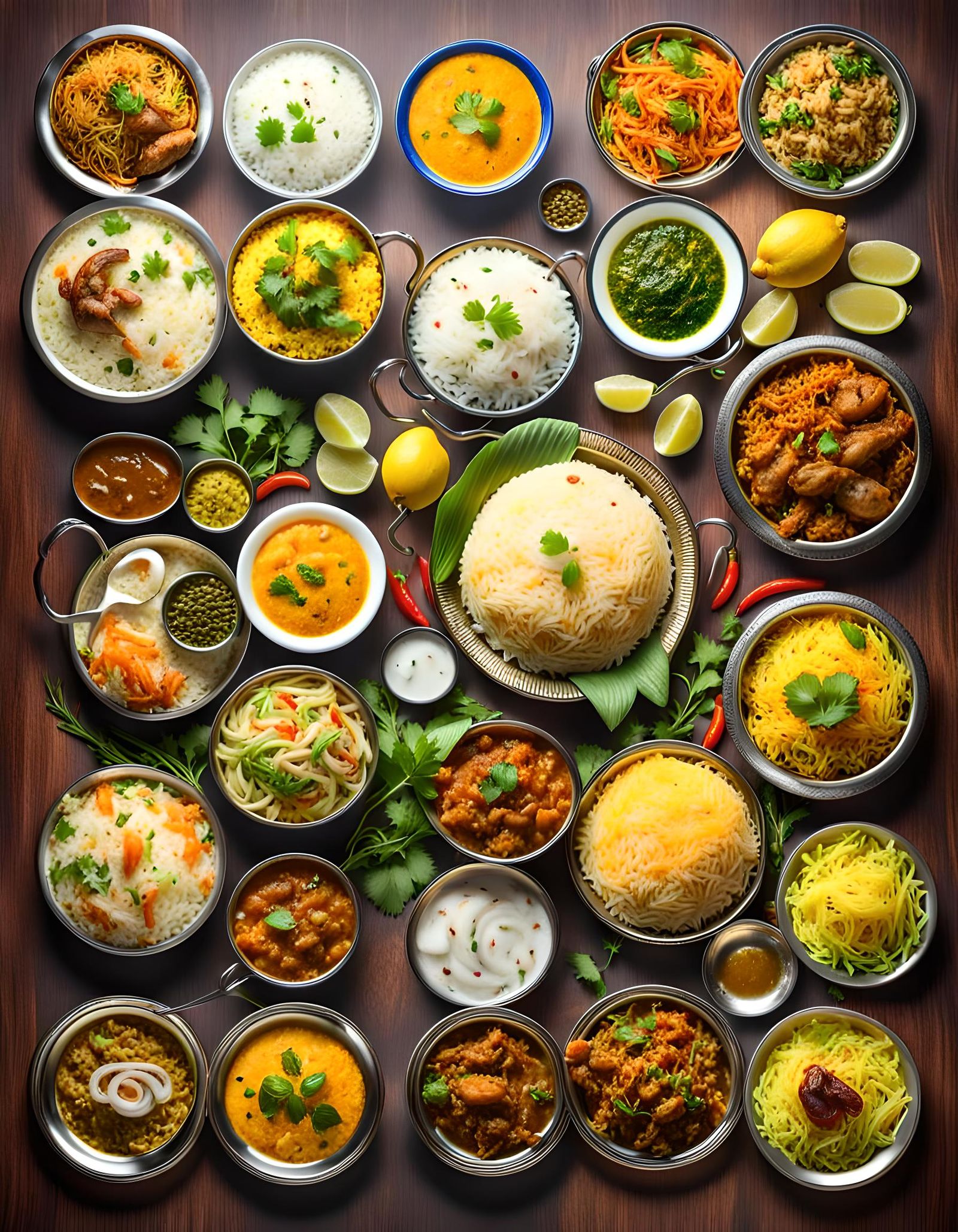 Hyperrealistic Indian Rice Dishes: Biryani and Pulao