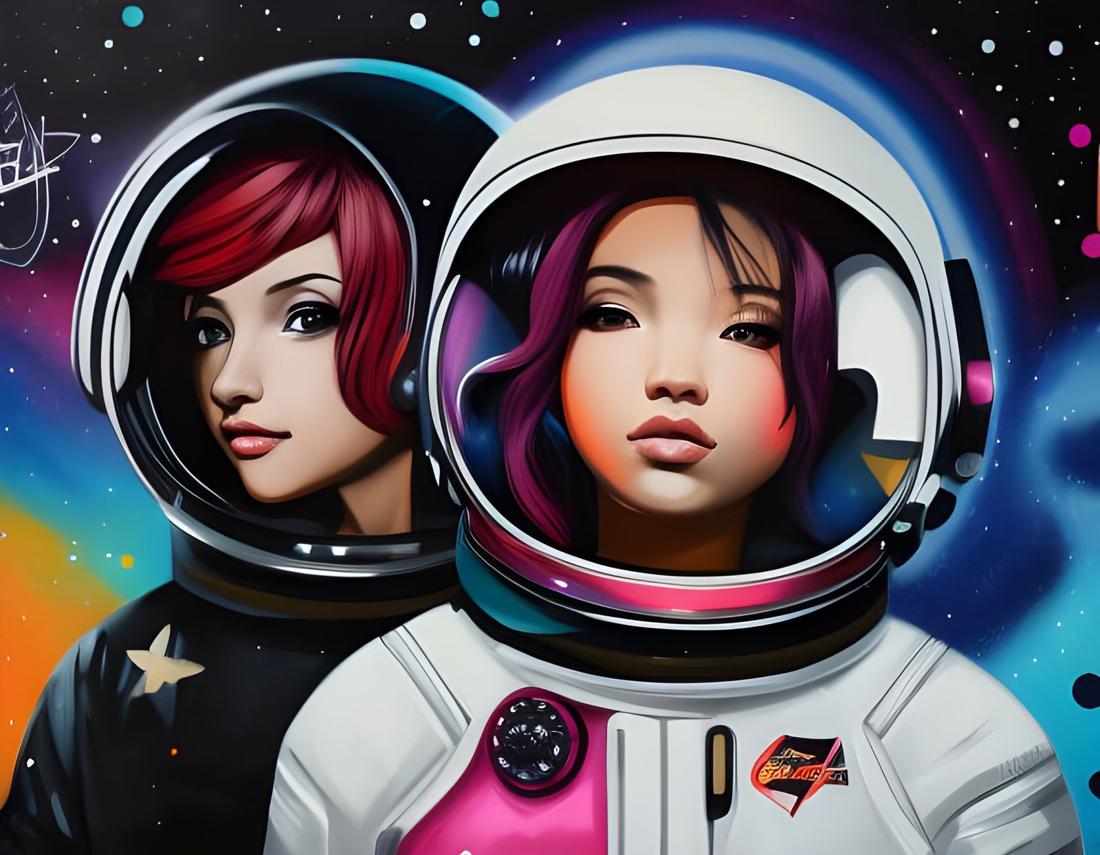 Colorful Graffiti Art of Outer Space Teens