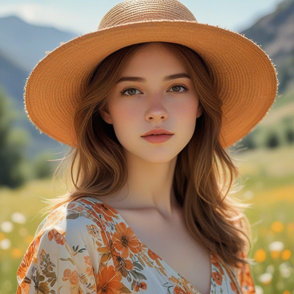 Woman in Floral Dress, Soft Focus Impressionist Masterpiece