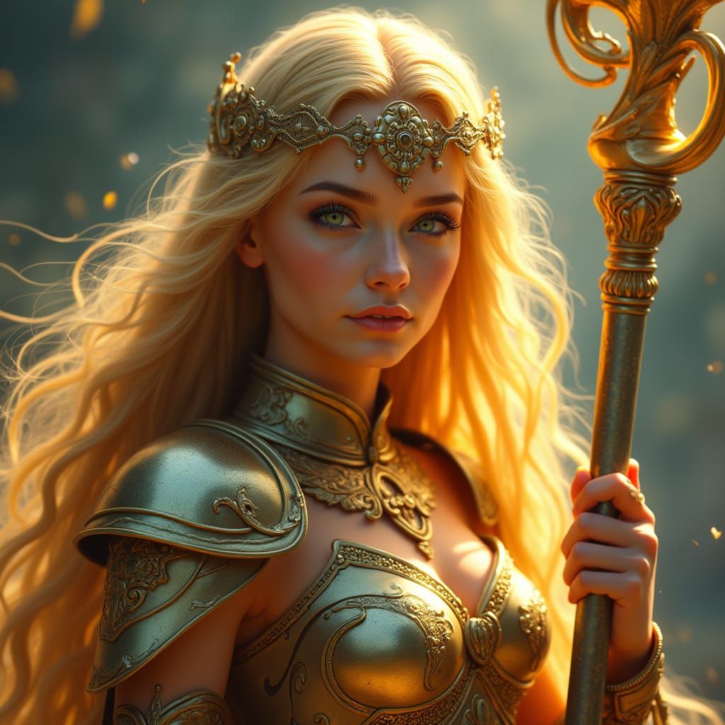 Sun Goddess Cleric in Ornate Armor: Hyperrealistic Portrait