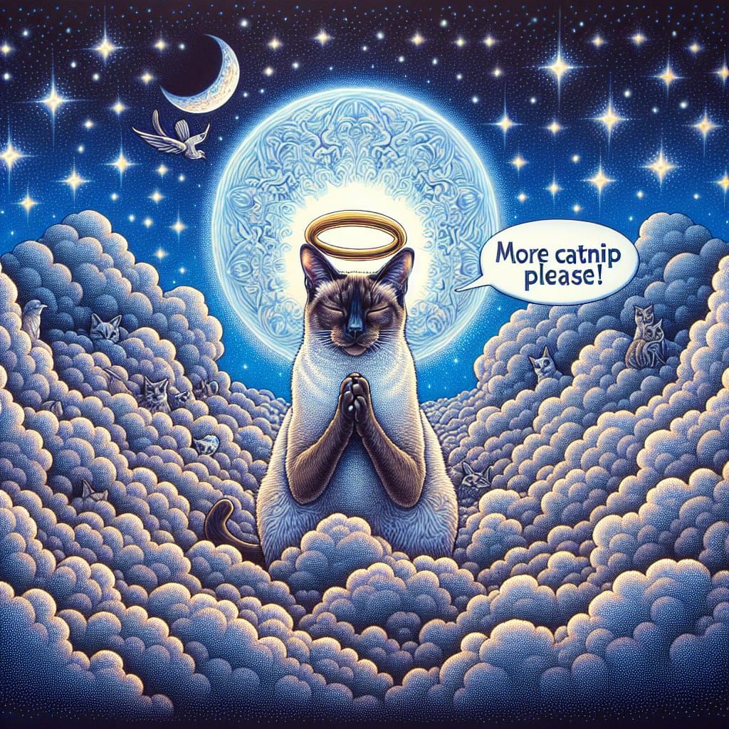 Praying Siamese Cat As Pointillist Dreamscape