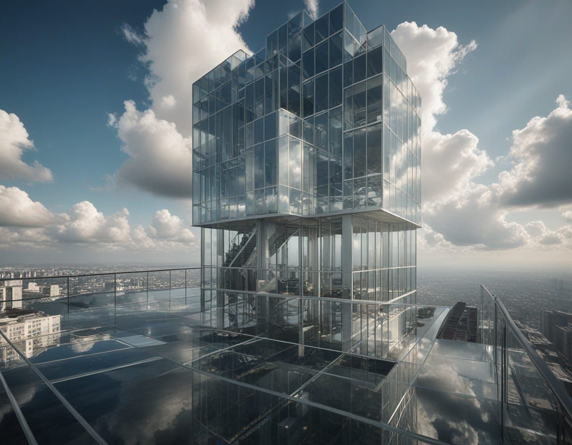 Surreal Cloud City with Glass Floors in Architectural Art St...
