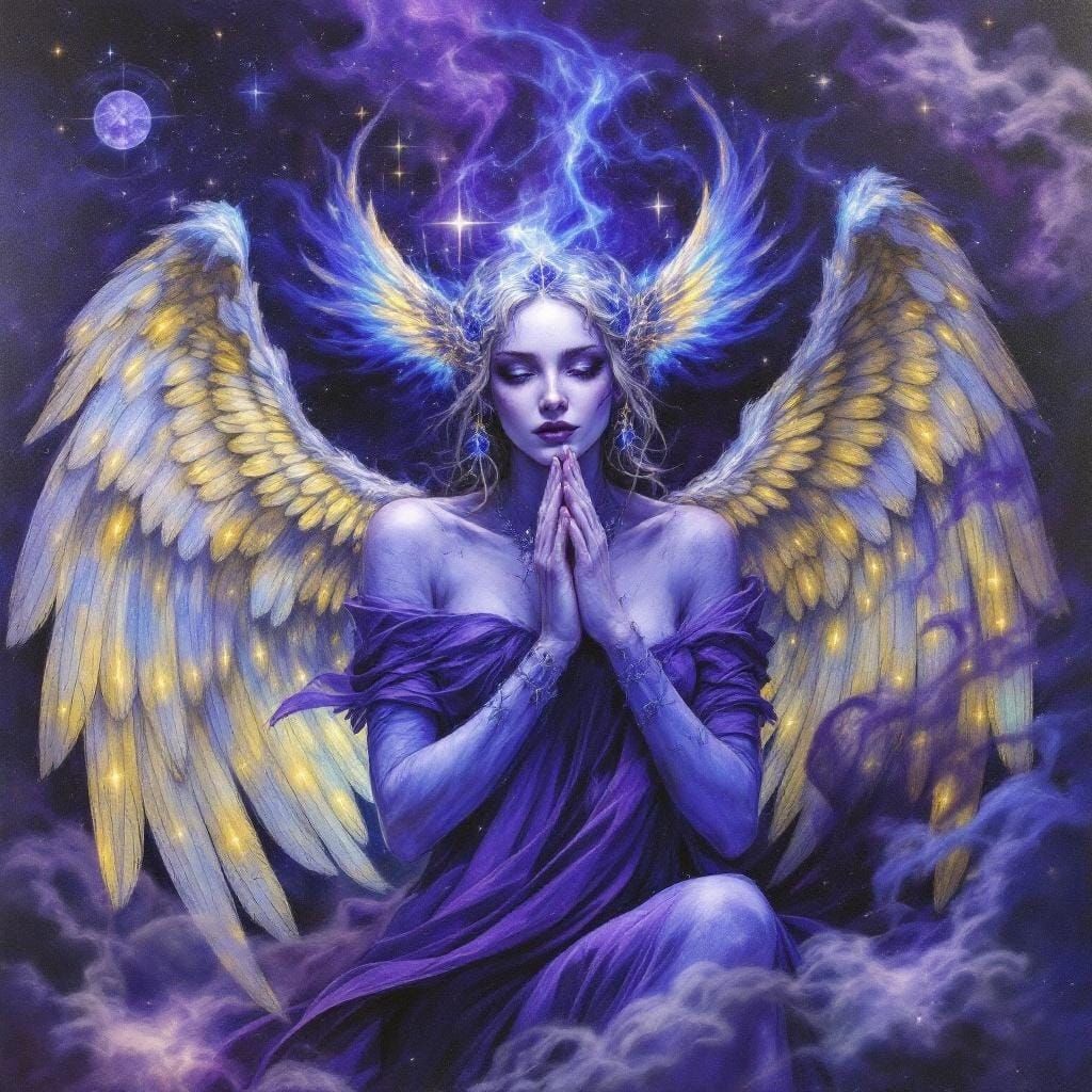 Akrasiel: Angel of Mysteries in Sapphire and Violet