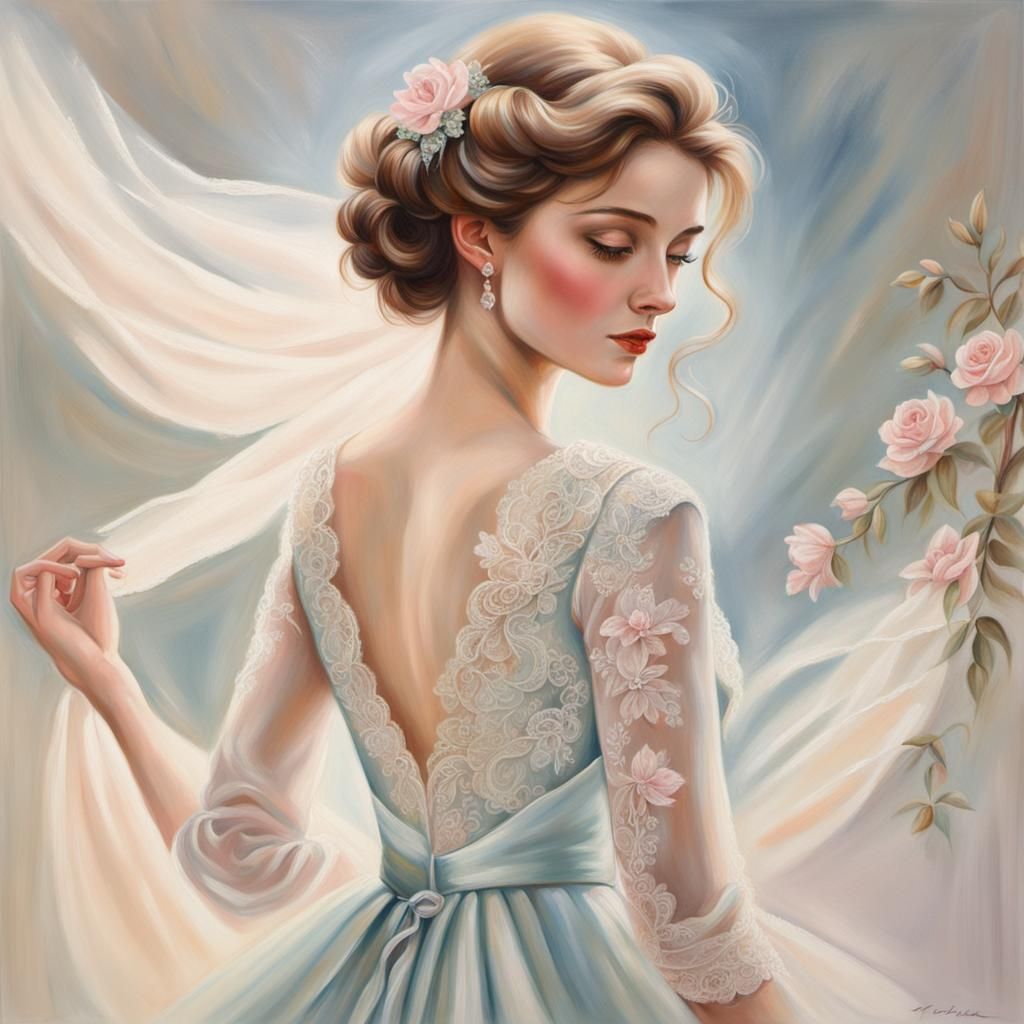 close-up , Elegant lady, oil painting, flowing gown, gracefu...