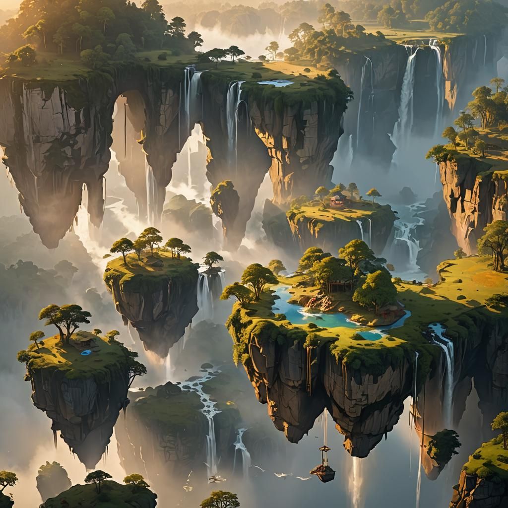 Floating Islands in Golden Hour Light