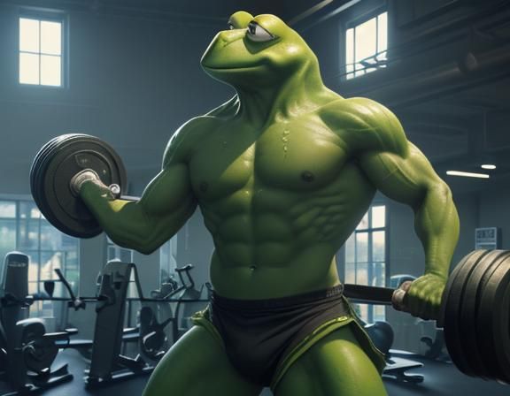 Buff Kermit Frog Bodybuilding, Detailed Digital Art