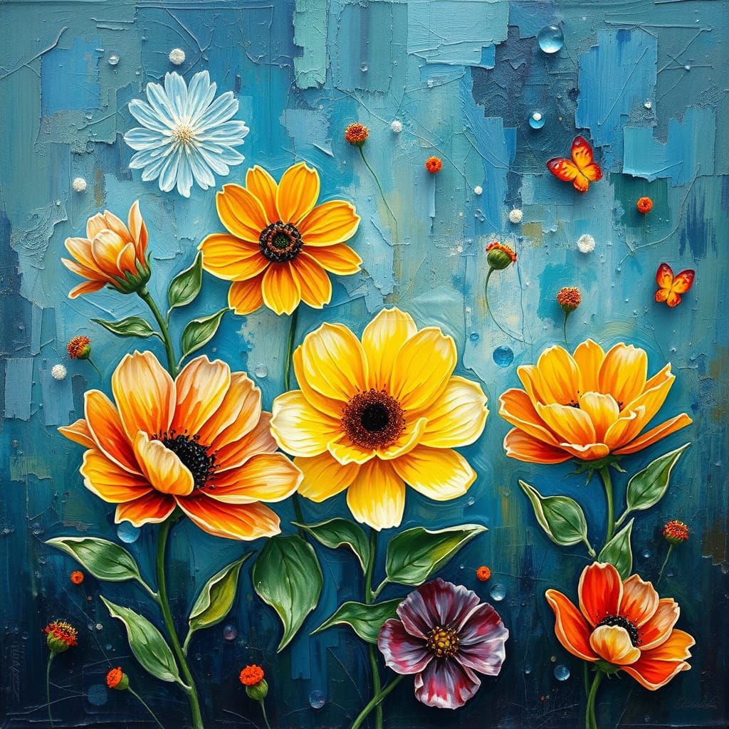 Vibrant Neo-Impressionist Flowers Unite in Beauty