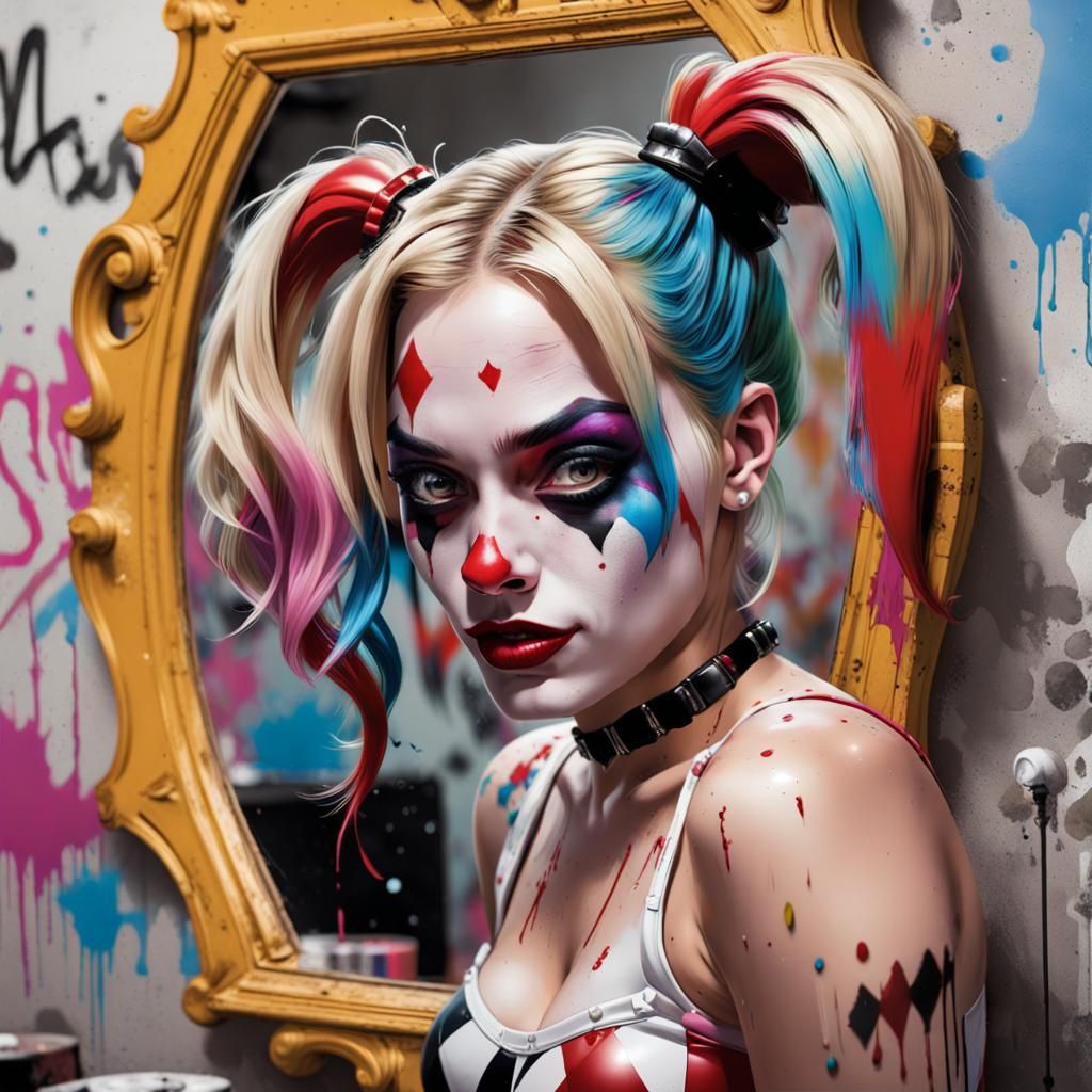 Harley Quinn Bride in Polychromatic Graffiti Art
