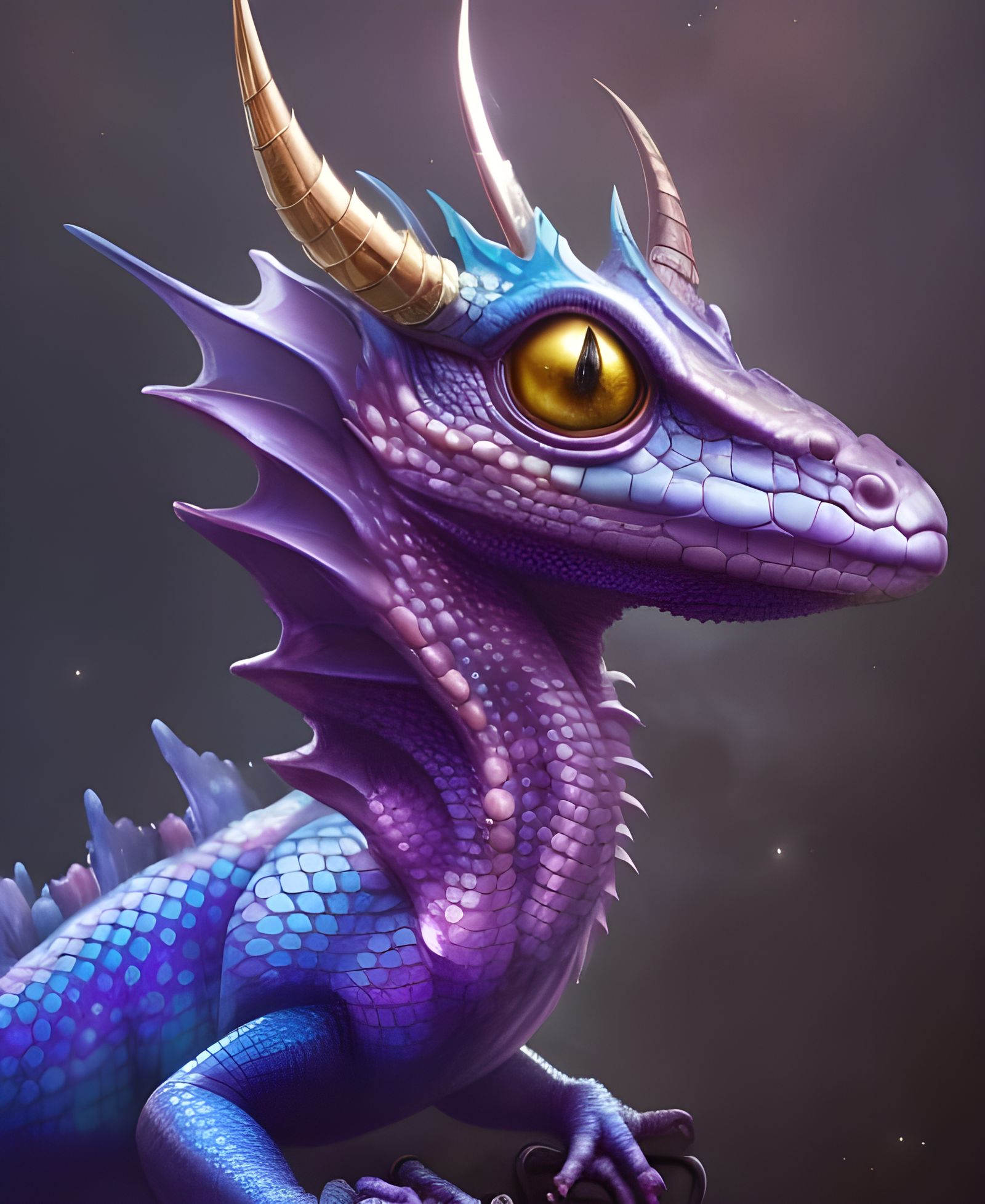 Adorable Purple Baby Dragon Portrait in Chibi Style