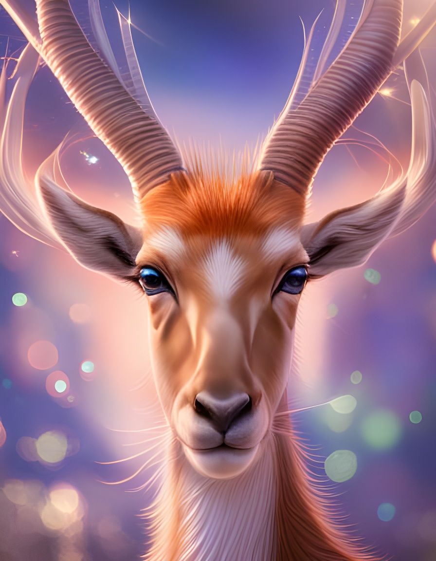 Majestic Gazelle Portrait with Magic Sparkles in Watercolor