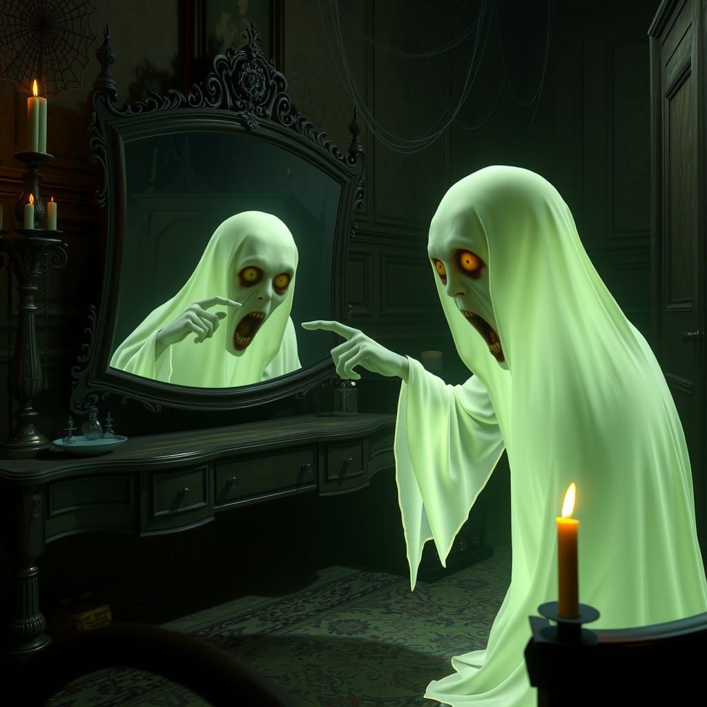 Ghostly Reflection in a Haunted Mansion