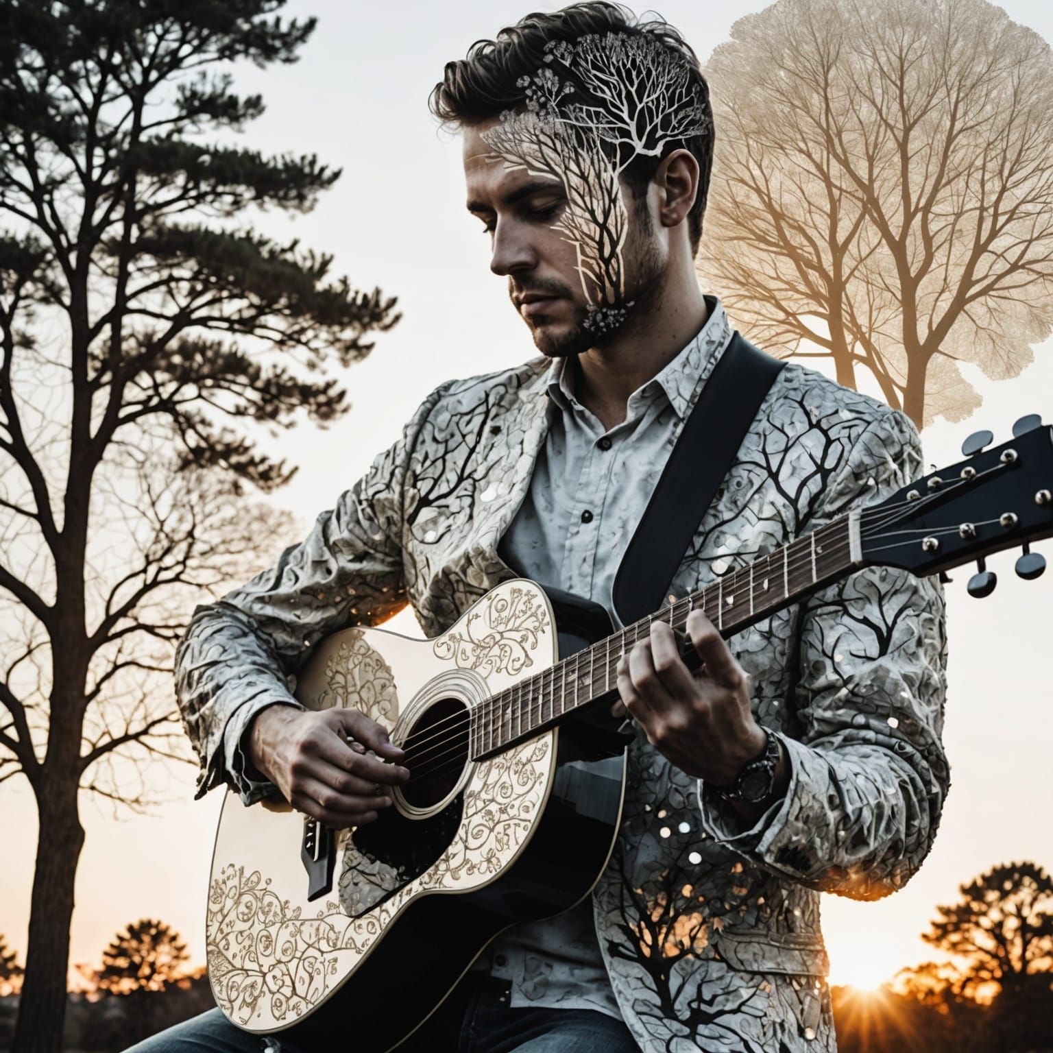 Surreal Guitarist in Double Exposure Art