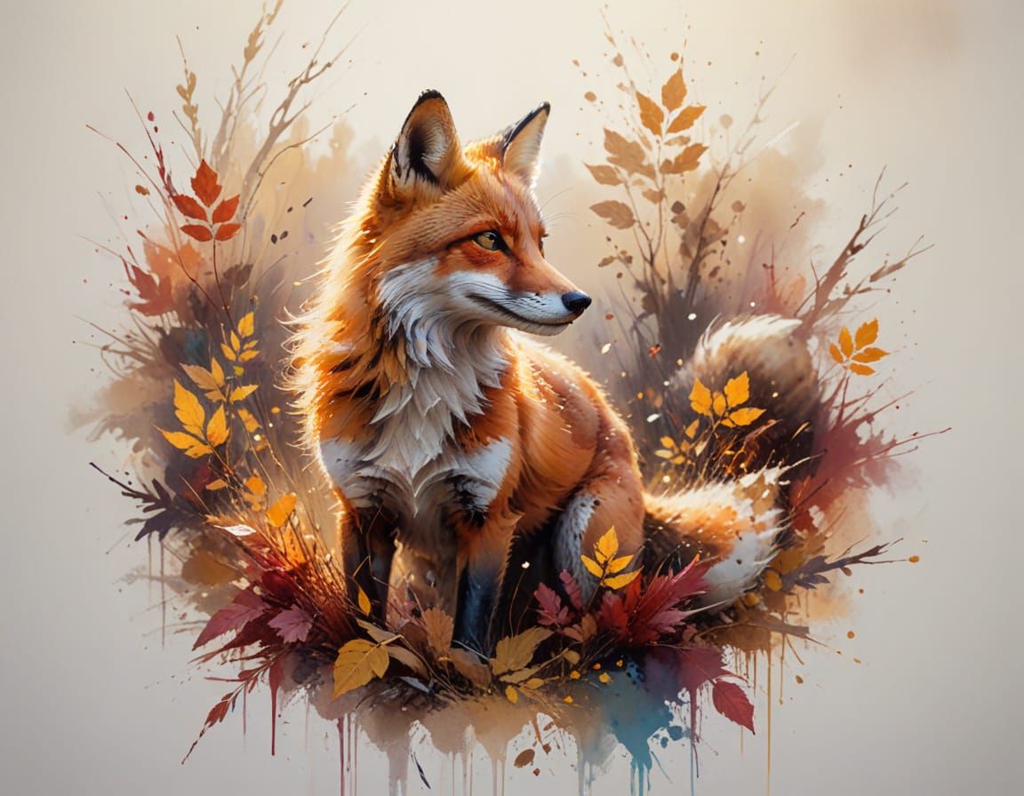 Autumn Fox Amidst Sunlit Trees in Painterly Style