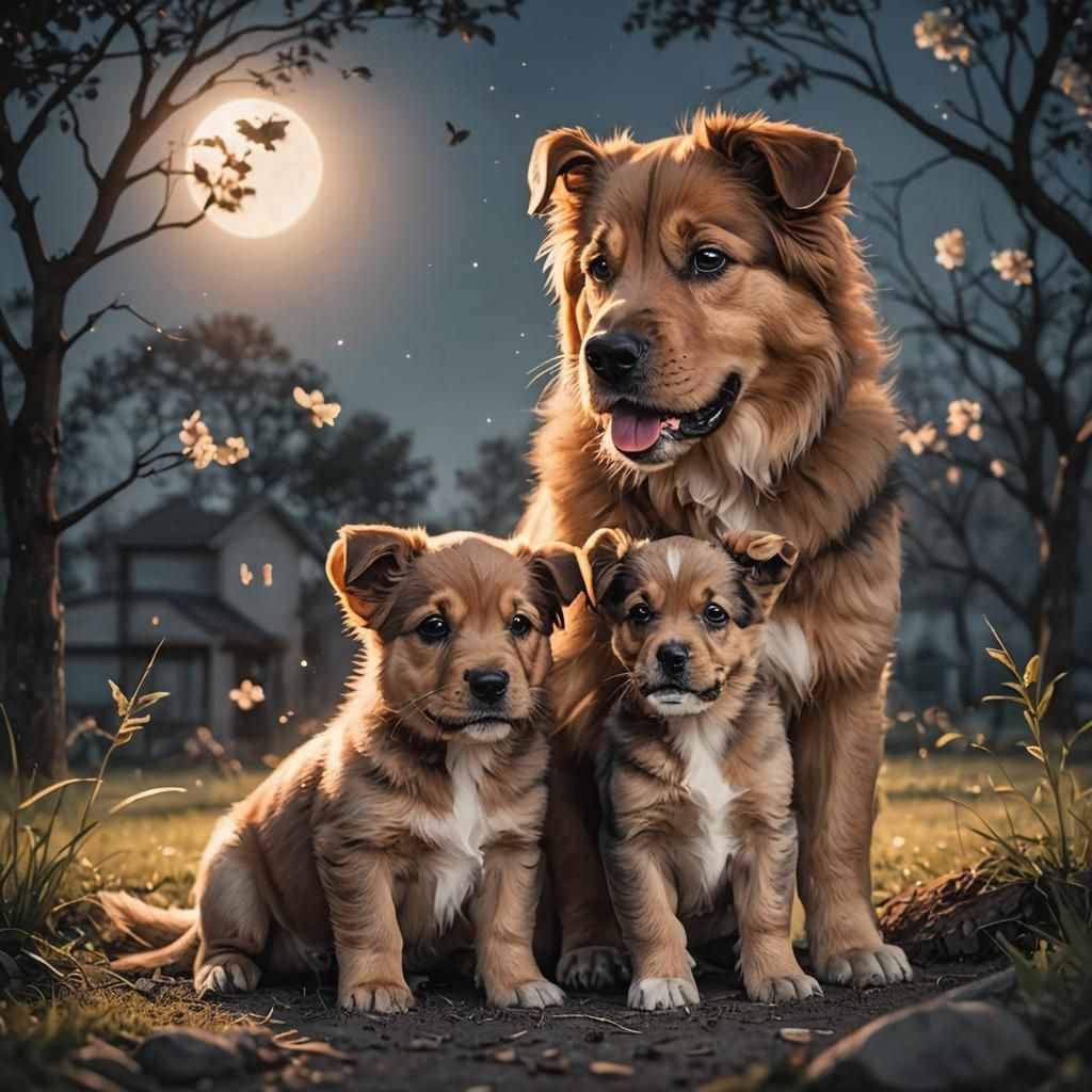 Puppies Playing Ball in Yard