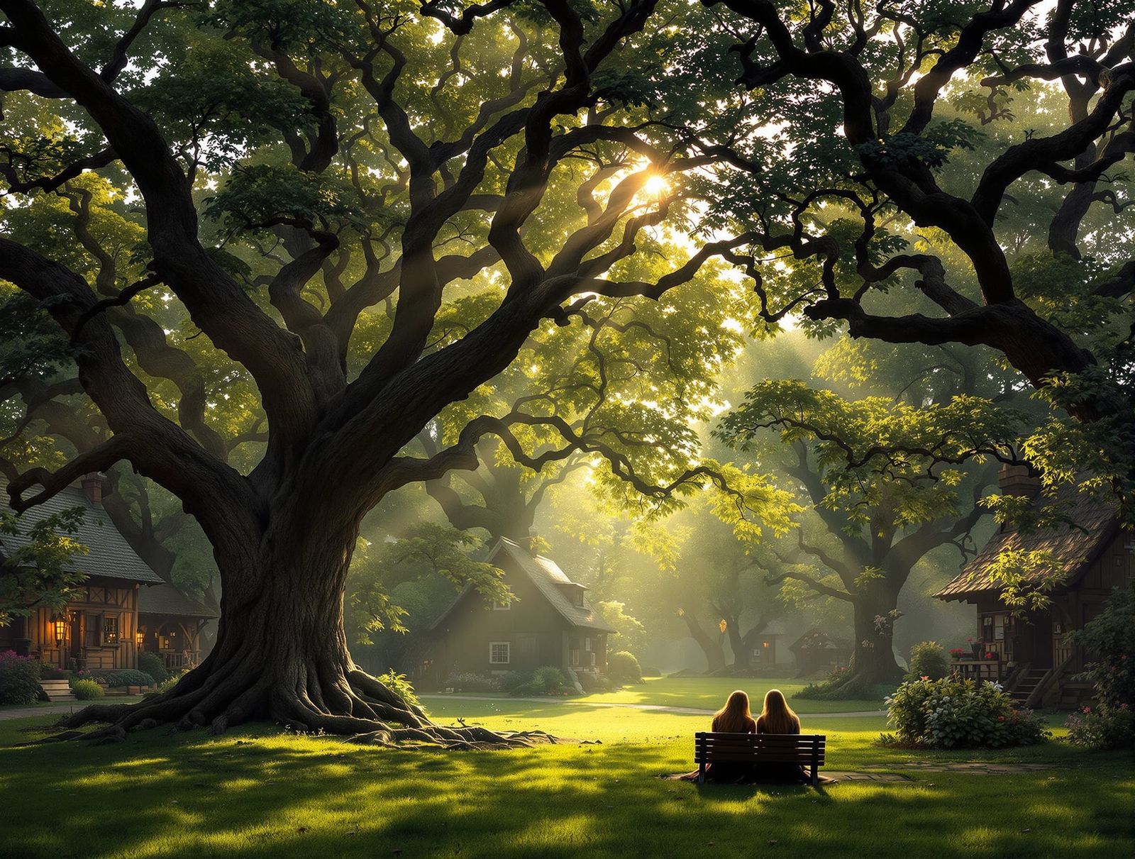 Norse Goddesses in Twilight Village, Epic Film Scene