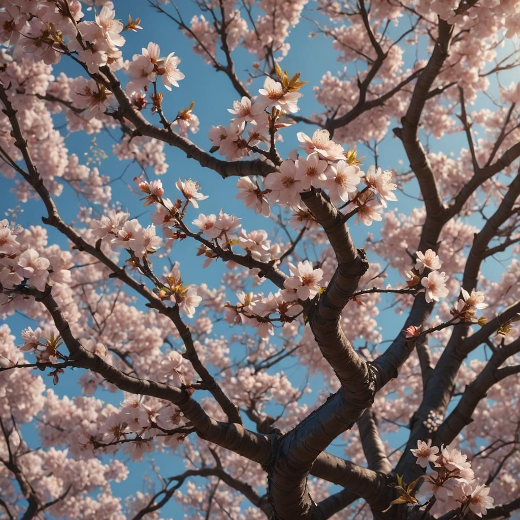 Cherry Blossom Tree in Digital Matte Painting Style