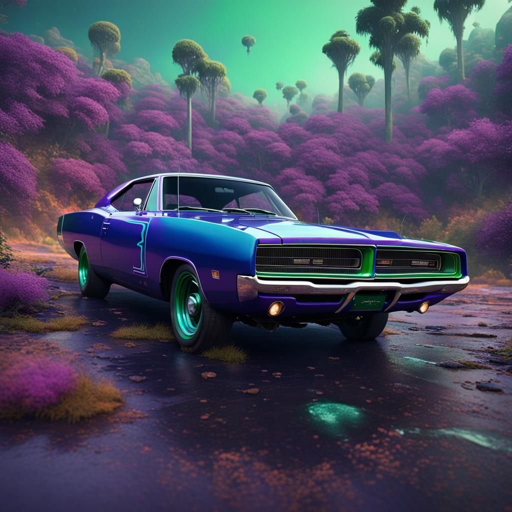 Colorful 1969 Dodge Charger Matte Painting