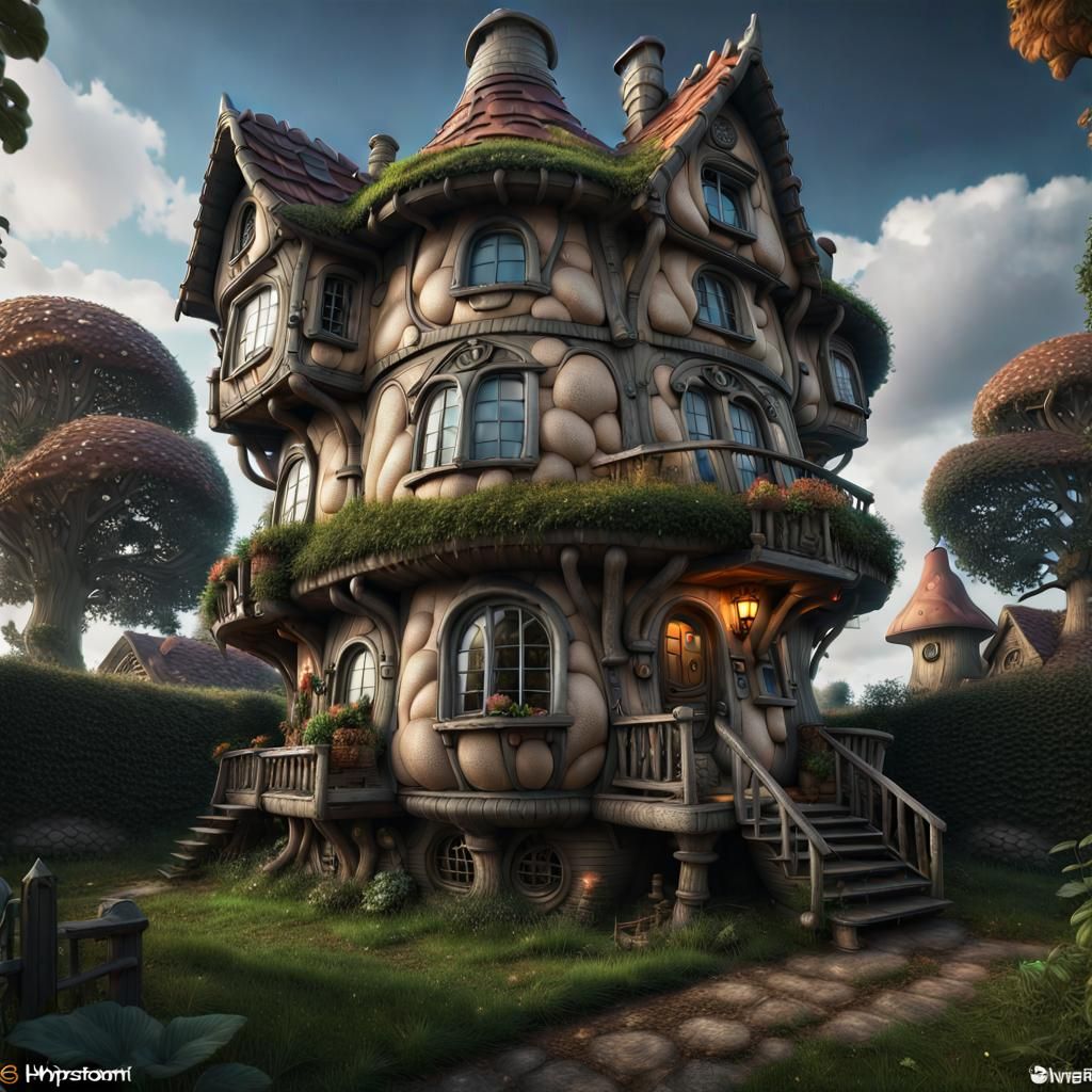 Mushroom House in Detailed Fantasy Art Style