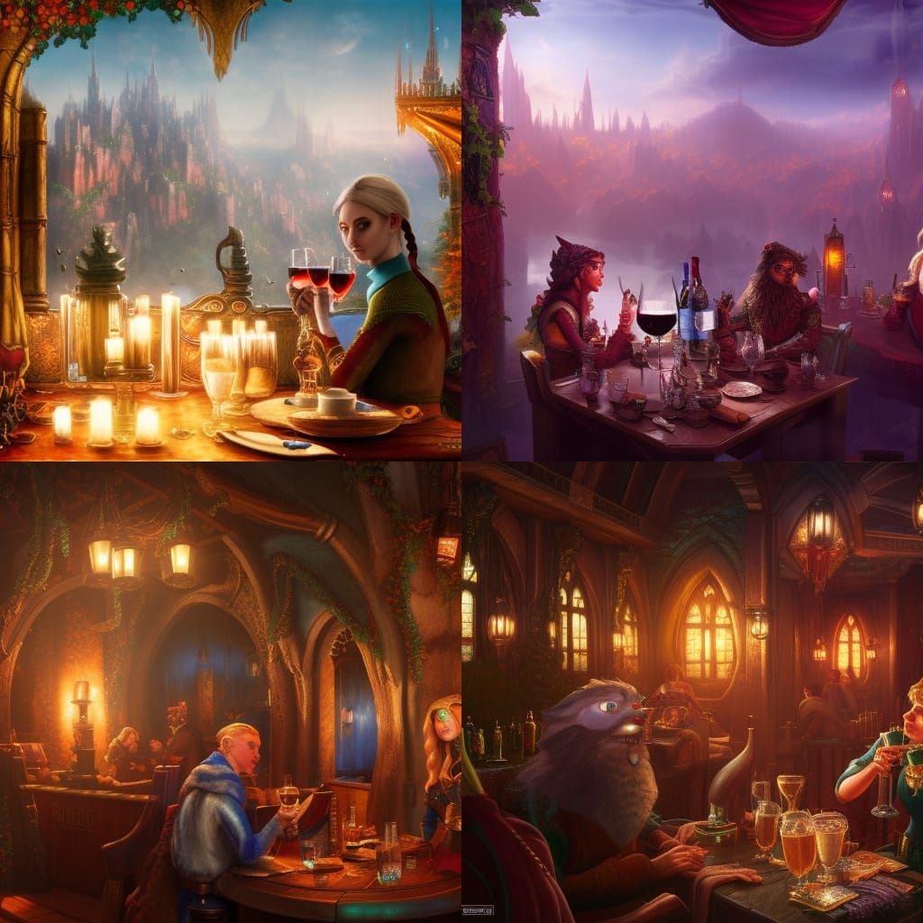Elf Drinks Wine in Detailed Fantasy Pub