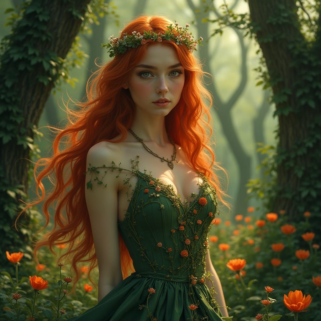 Whimsical Irish Goddess in Enchanted Forest