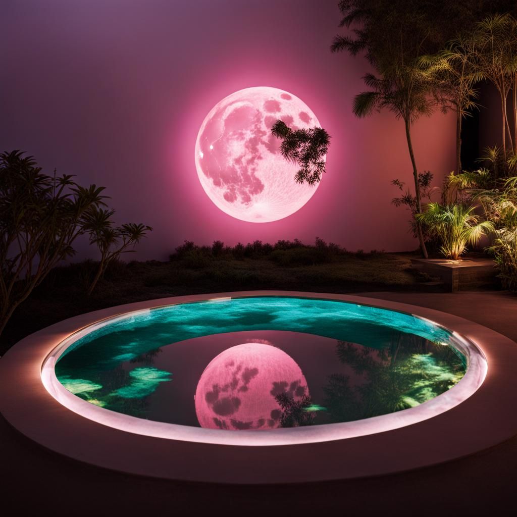 Ethereal Moonlit Pool with Glowing Beta Fish