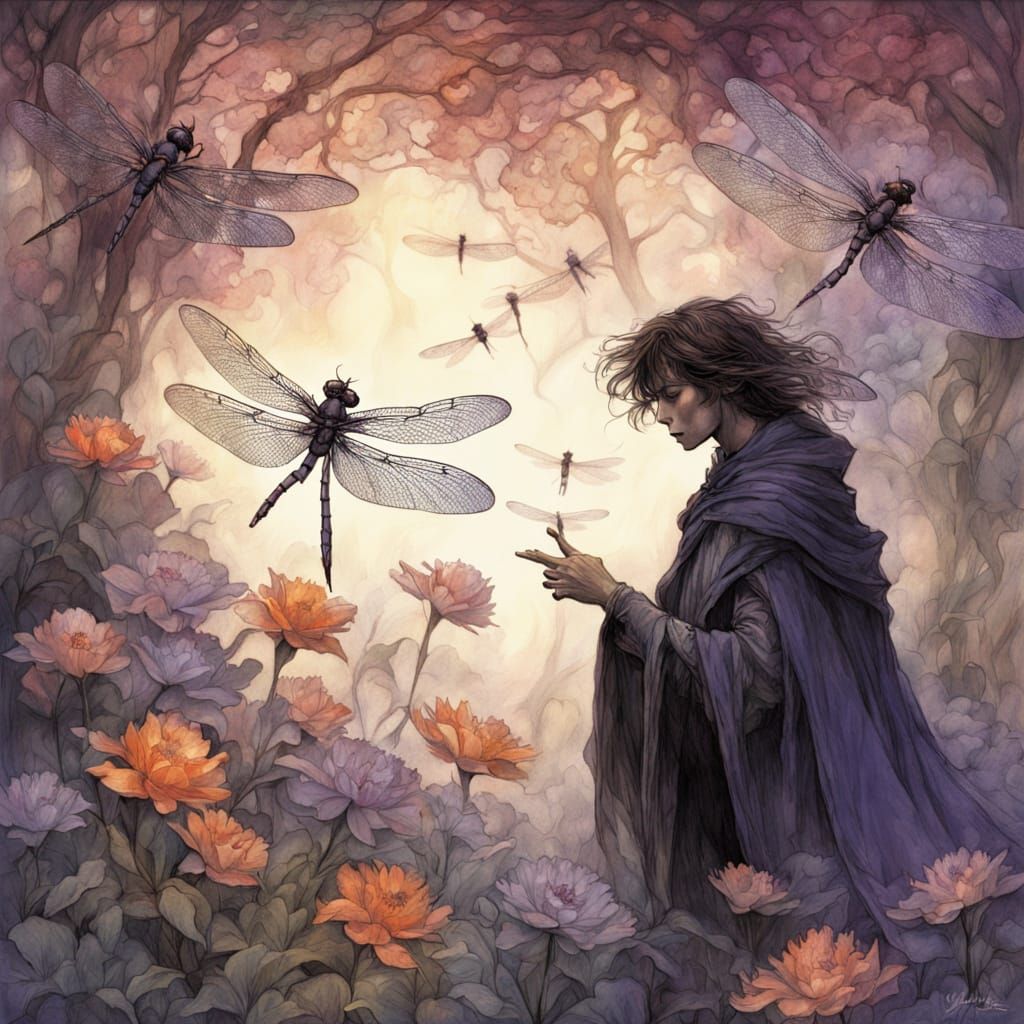 Mysterious Figure in a Vibrant, Surreal Landscape